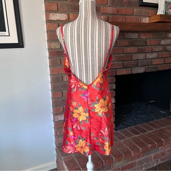 VTG Victoria’s Secret Satin Floral Slip Dress in Red/Orange Sz L - Picture 7 of 9